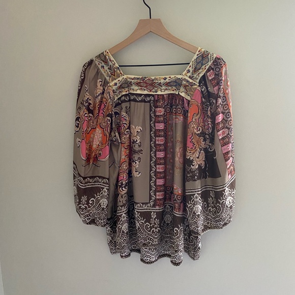 Johnny Was Flora Lace blouse 100% silk bohemian top new with tags size XL - Picture 8 of 9